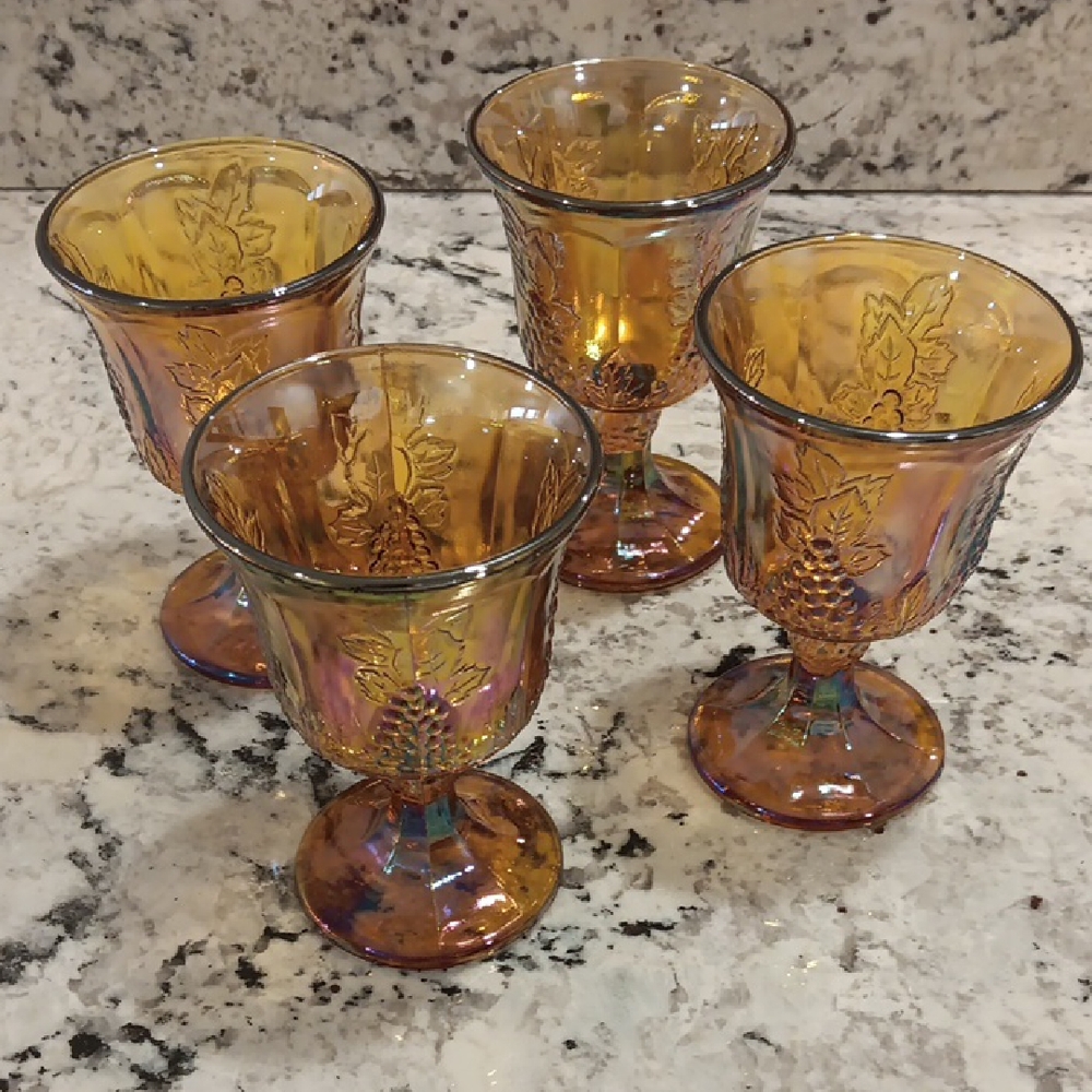 4 Amber Harvest Carnival Glasses